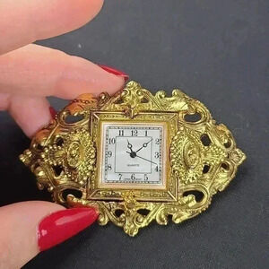 Vintage Gold-toned watch clock brooch